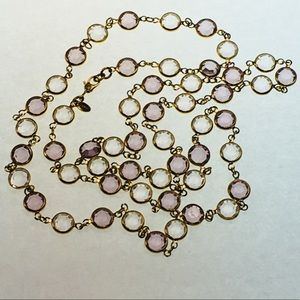 Monet pink and clear bezel set necklace 36”
